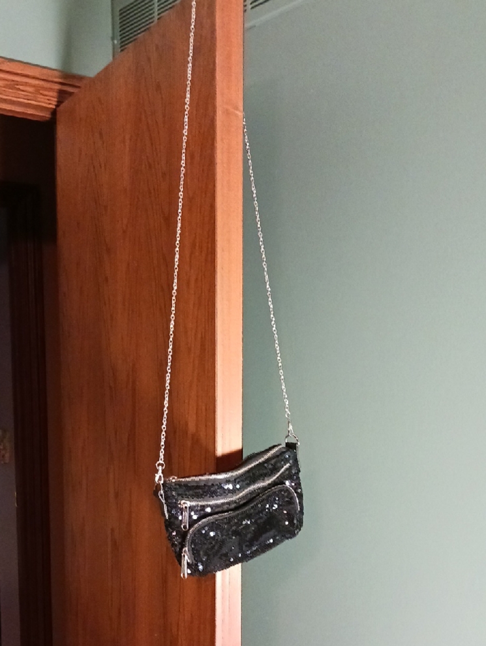 Pink Victorias Secret Black Sequinned Shoulder Bag